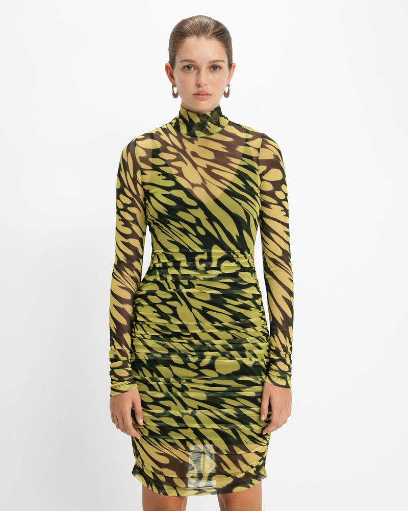 New Arrivals | Butterfly High Neck Ruched Dress | 375 Ultra Lime