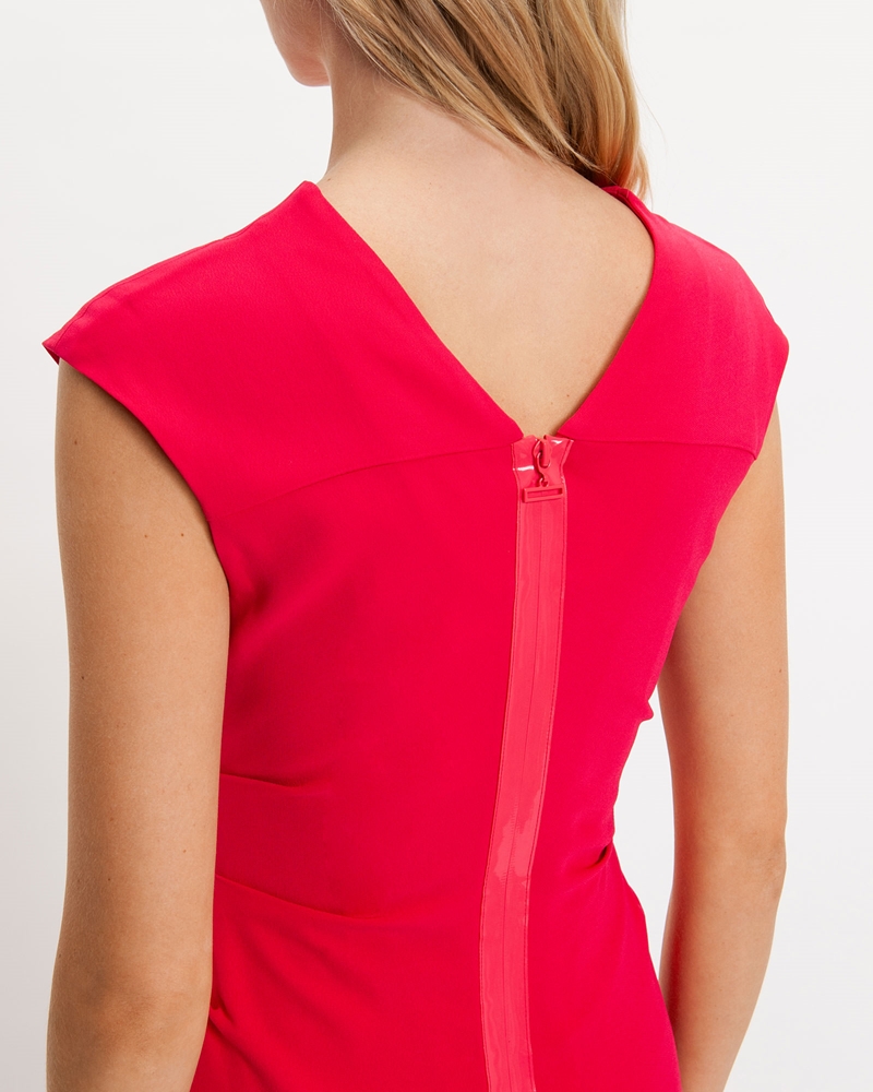 Sale  | Crepe High Neck Midi Dress | 519 Hot Pink
