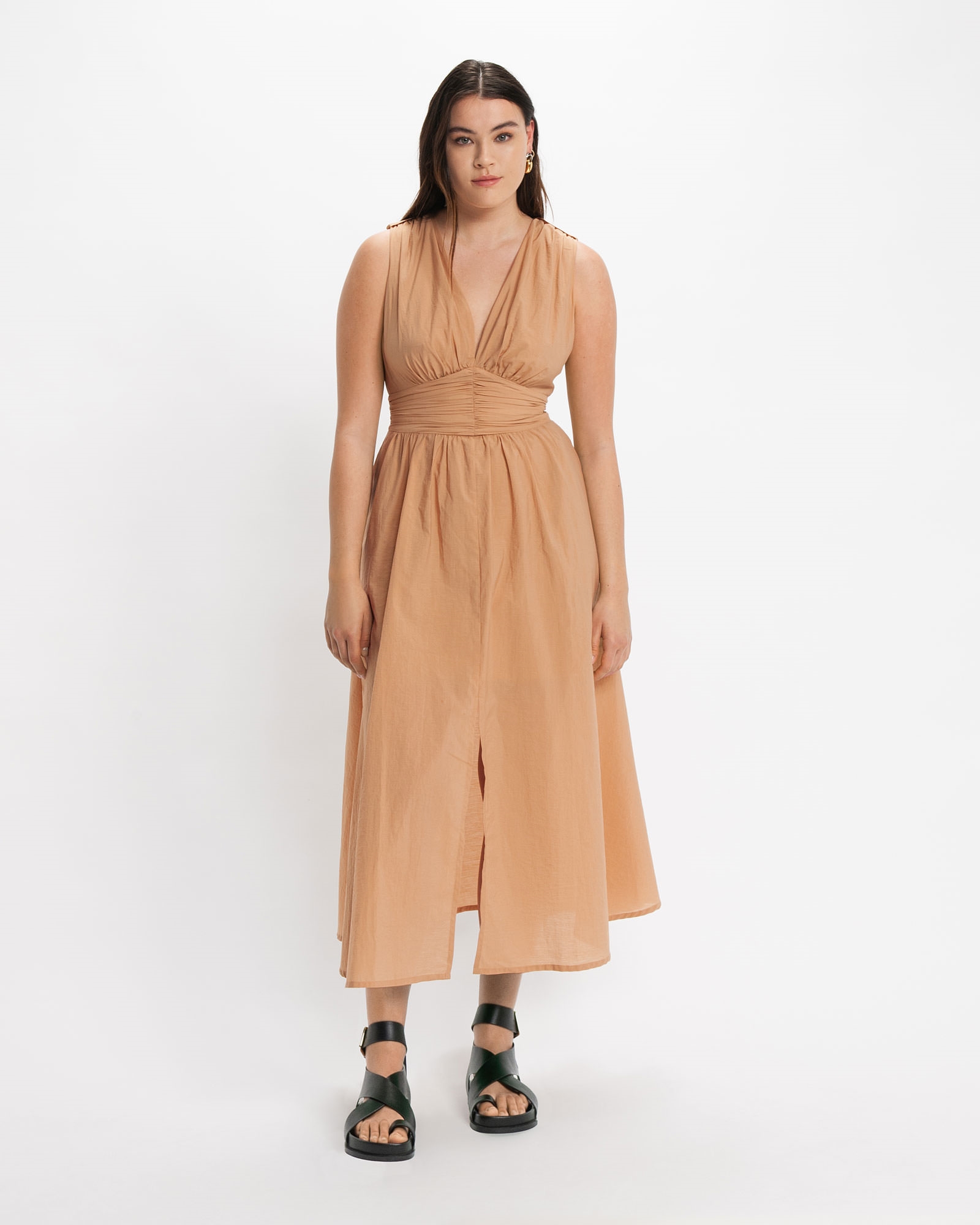 Sale | Ruched Tab Shoulder Dress | 129 Sand