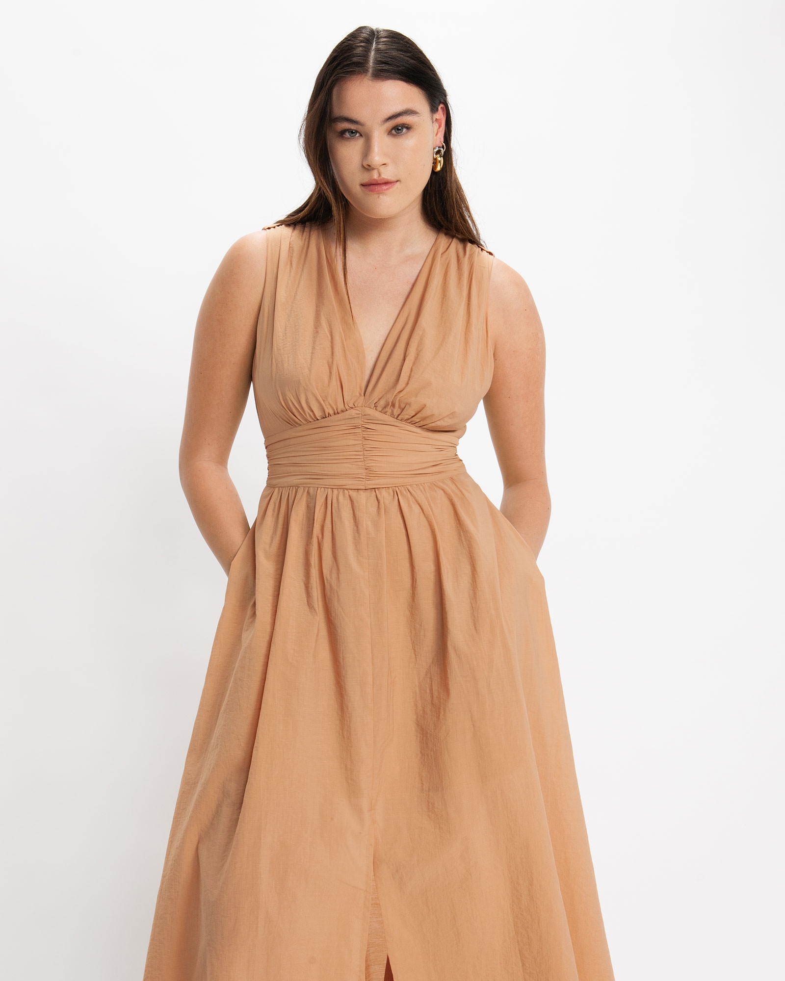 Sale | Ruched Tab Shoulder Dress | 129 Sand
