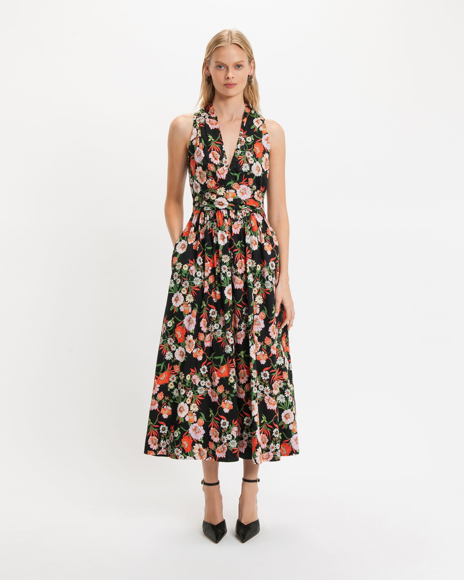 Dresses | Floral Sateen Tucked Maxi Dress | 531 Coral