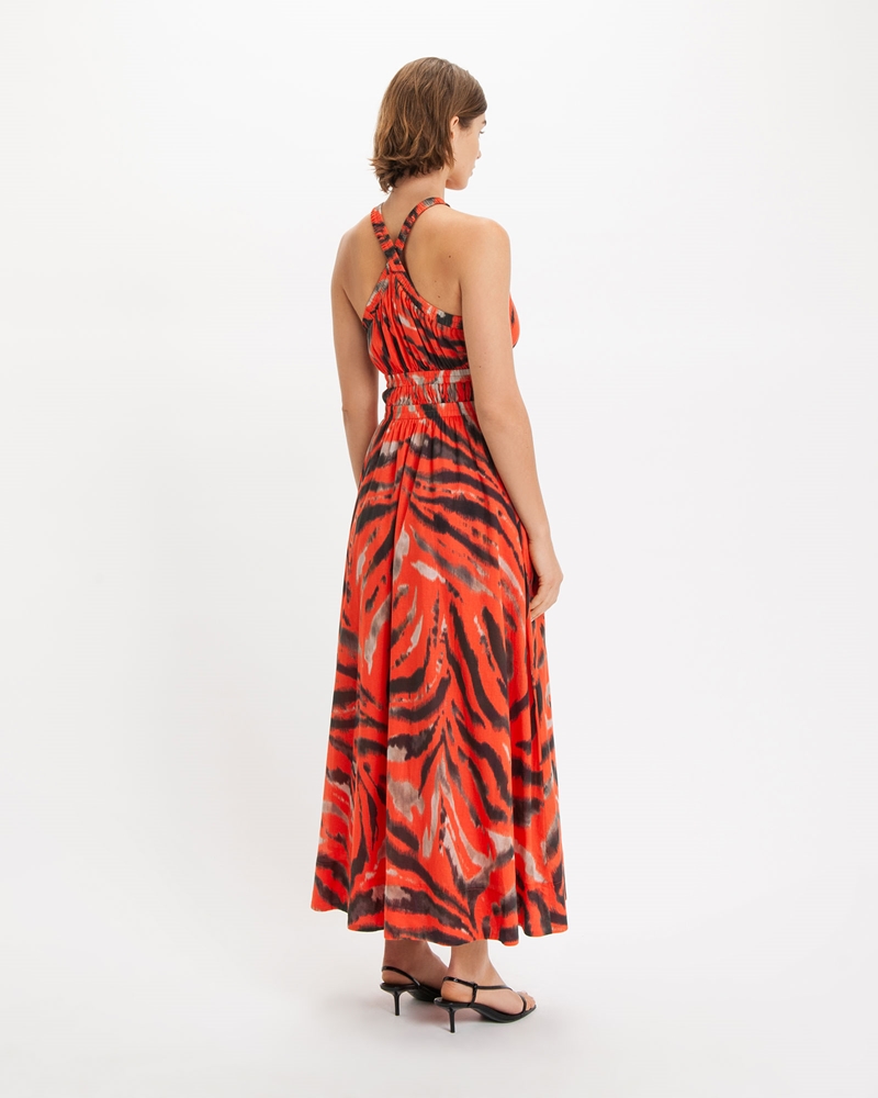Dresses  | High Neck Ruched Midi Dress | 531 Coral