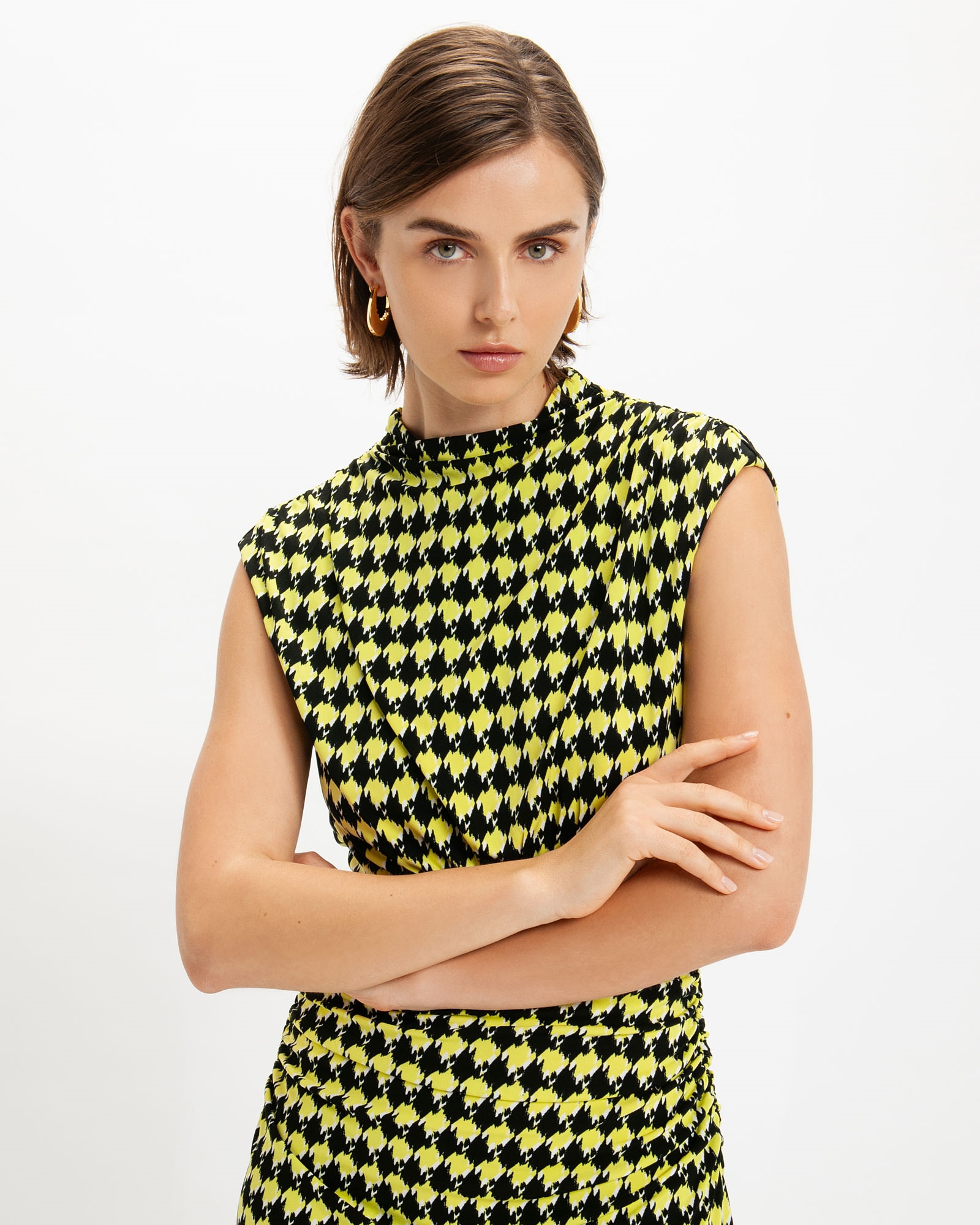 Dresses  | Houndstooth Double Jersey Midi Dress | 375 Ultra Lime