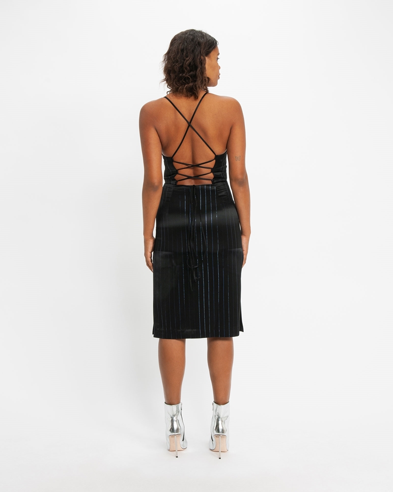 Dresses  | Holographic Pinstripe Apron Dress | 990 Black