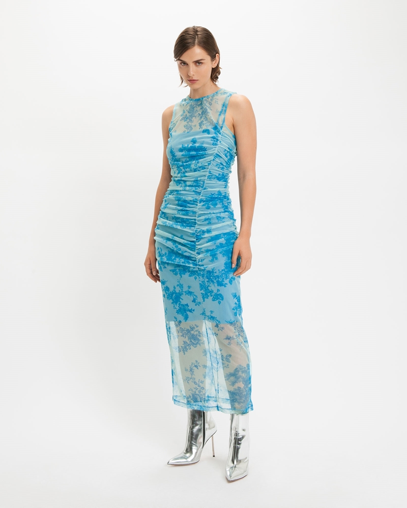 Dresses | Floral Toile Mesh Dress | 719 Blue Mint