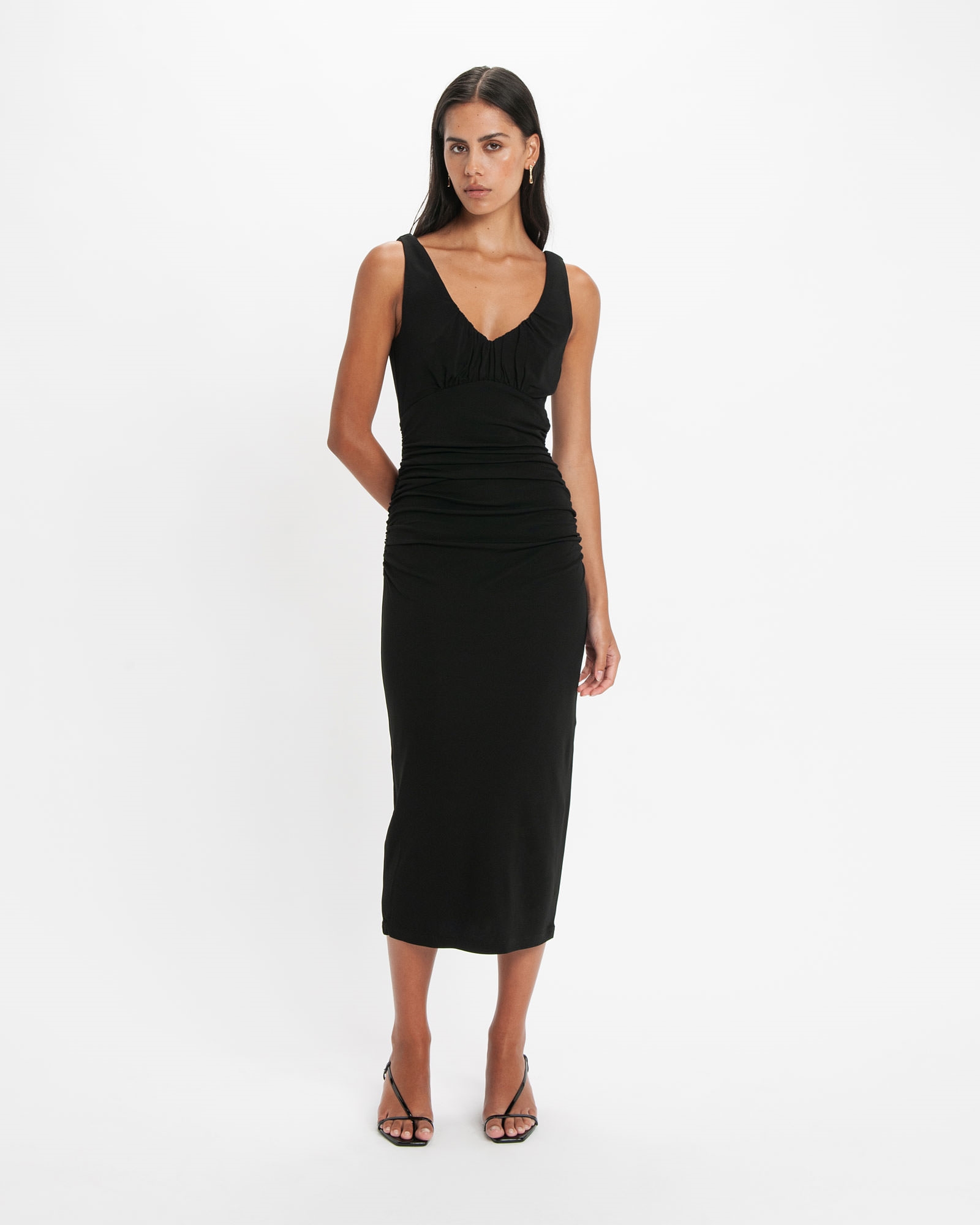 Dresses | Ruched Jersey Midi Dress | 990 Black