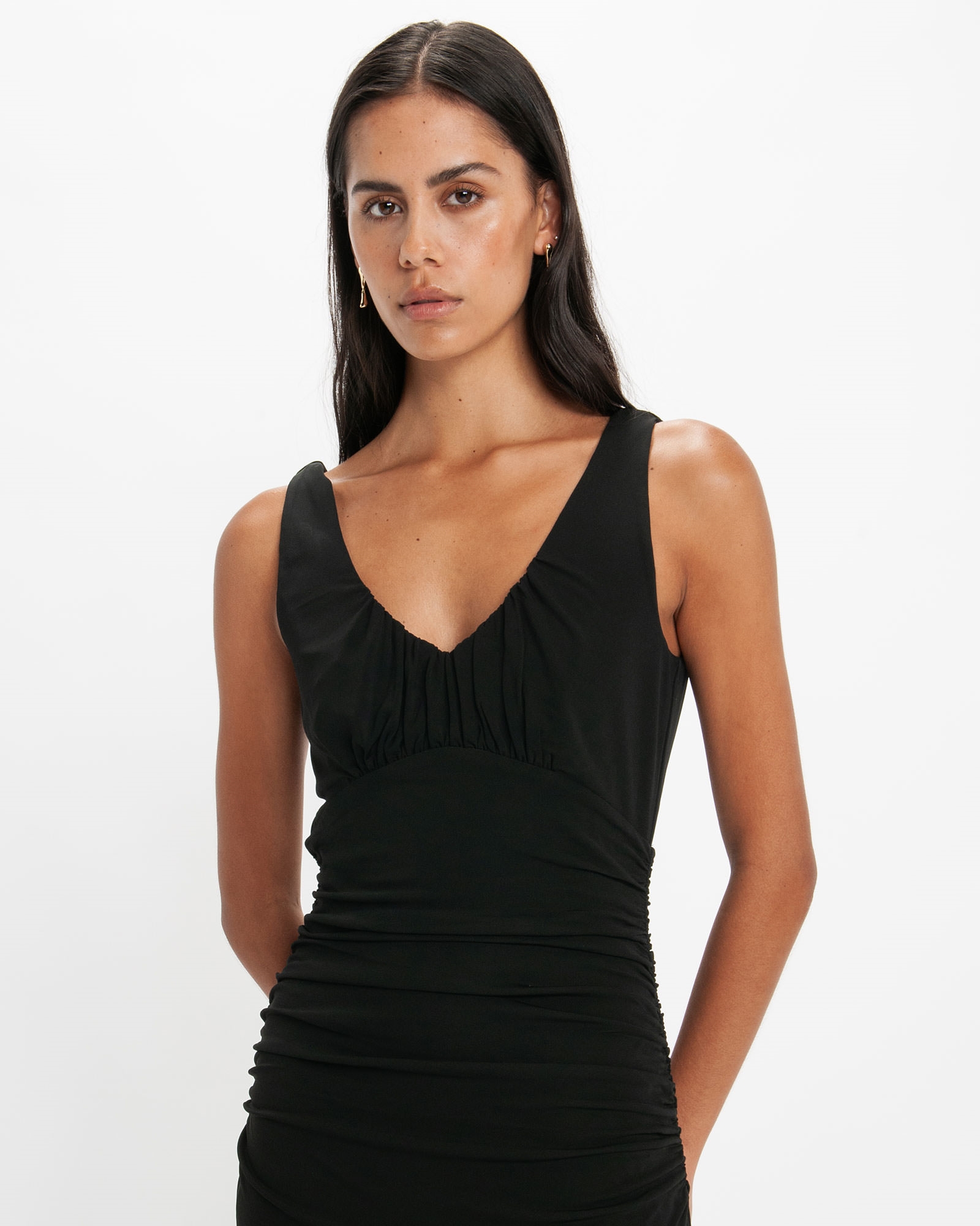 Sleeveless Ruched Panel Pencil Dress