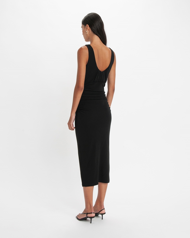 Dresses  | Ruched Jersey Midi Dress | 990 Black