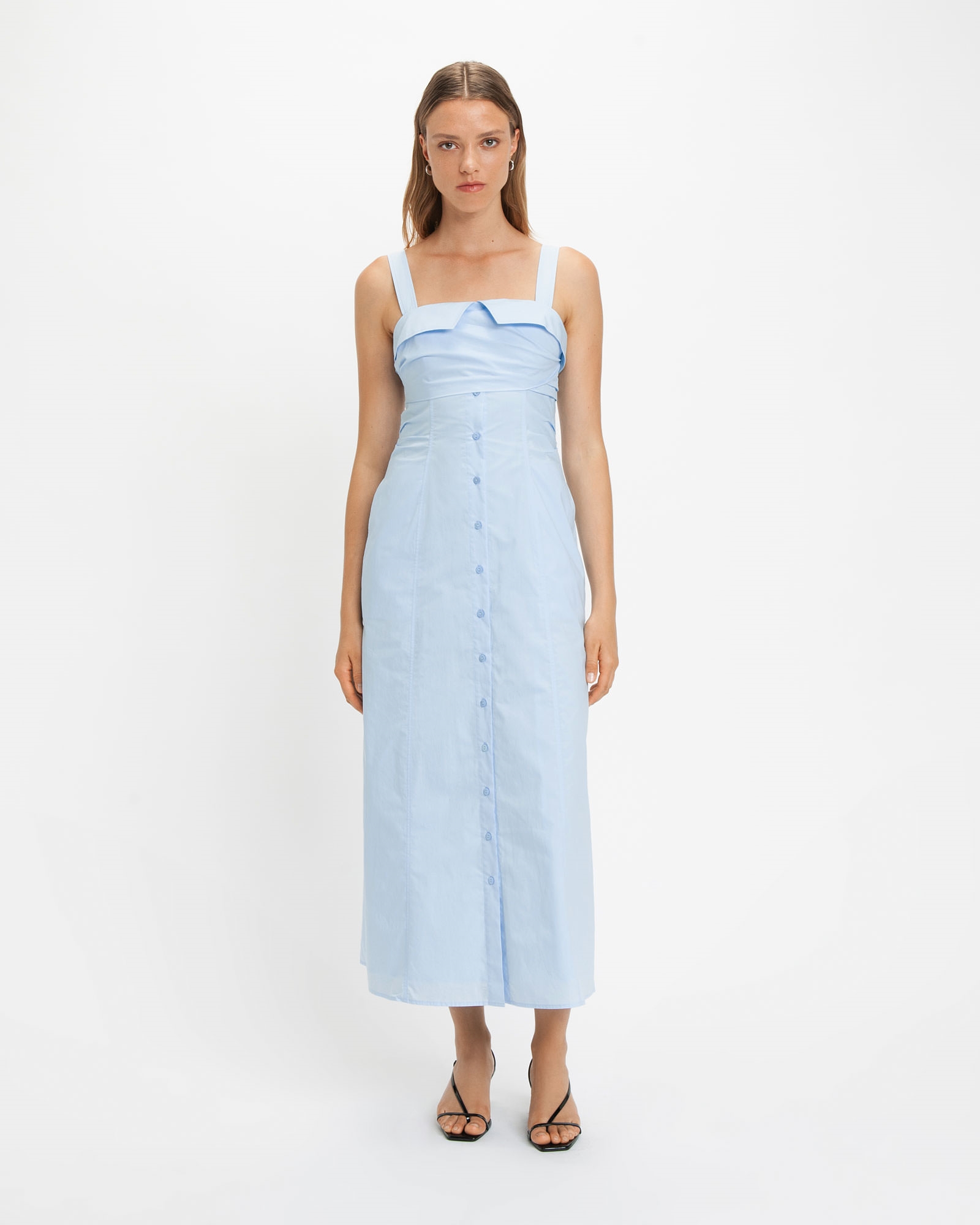 Dresses | Wrap Detail Cotton Midi Dress | 715 Sky