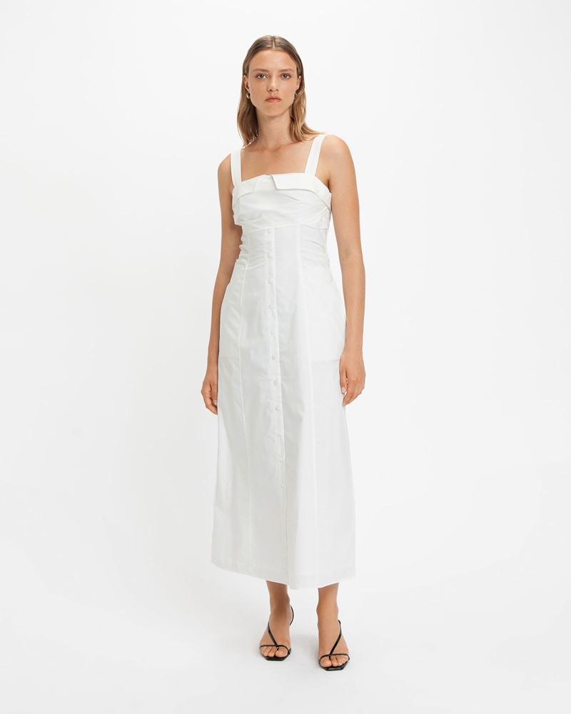 Dresses | Wrap Detail Cotton Midi Dress | 110 Off White
