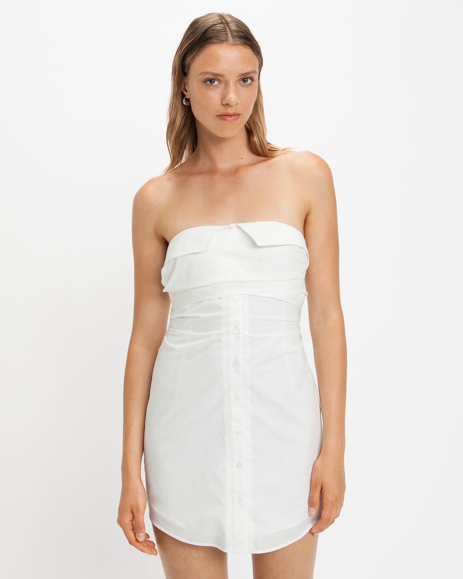 Dresses  | Strapless Wrap Detail Cotton Mini Dress | 110 Off White