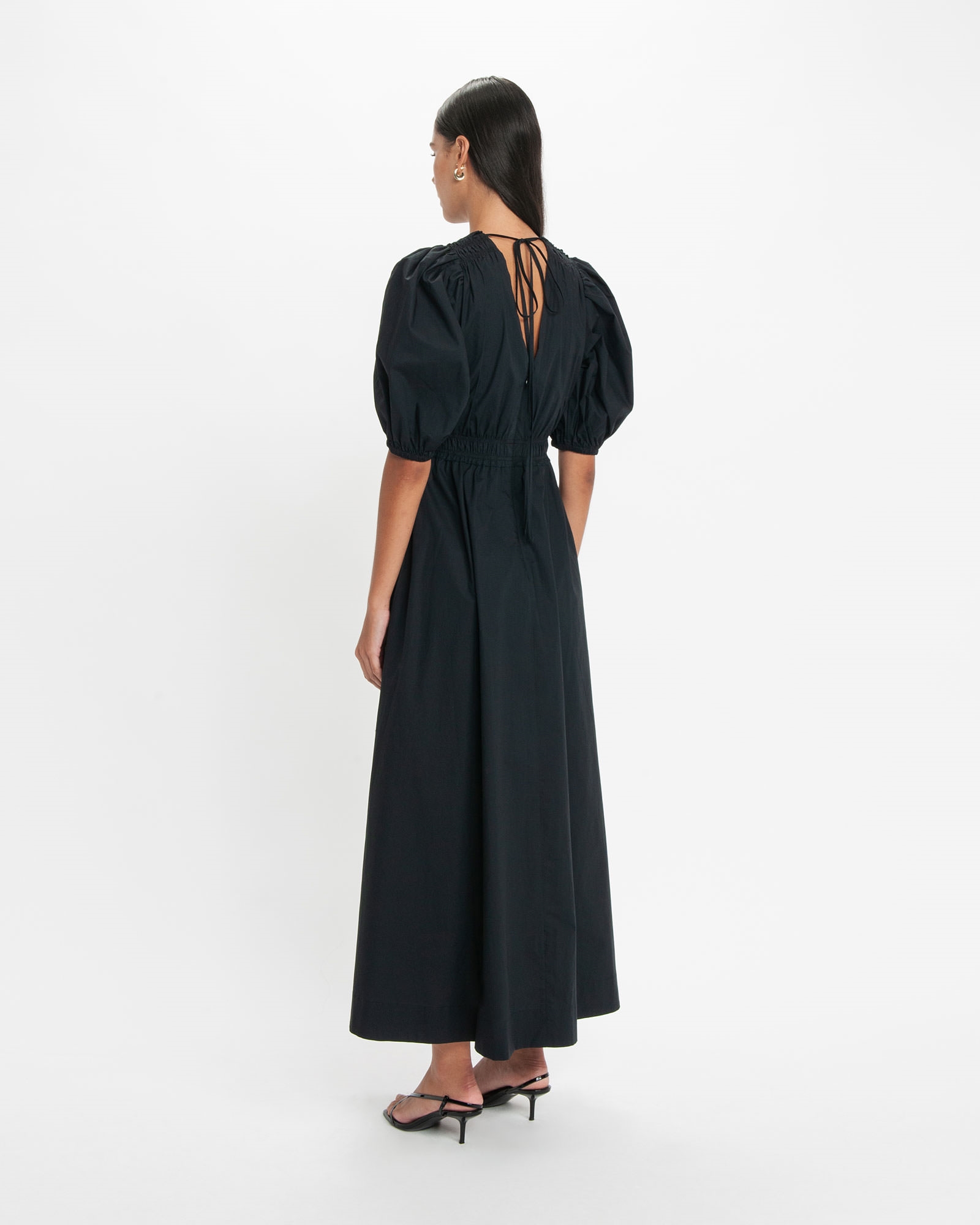 Dresses | V-Neck Ruched Cotton Maxi Dress | 990 Black