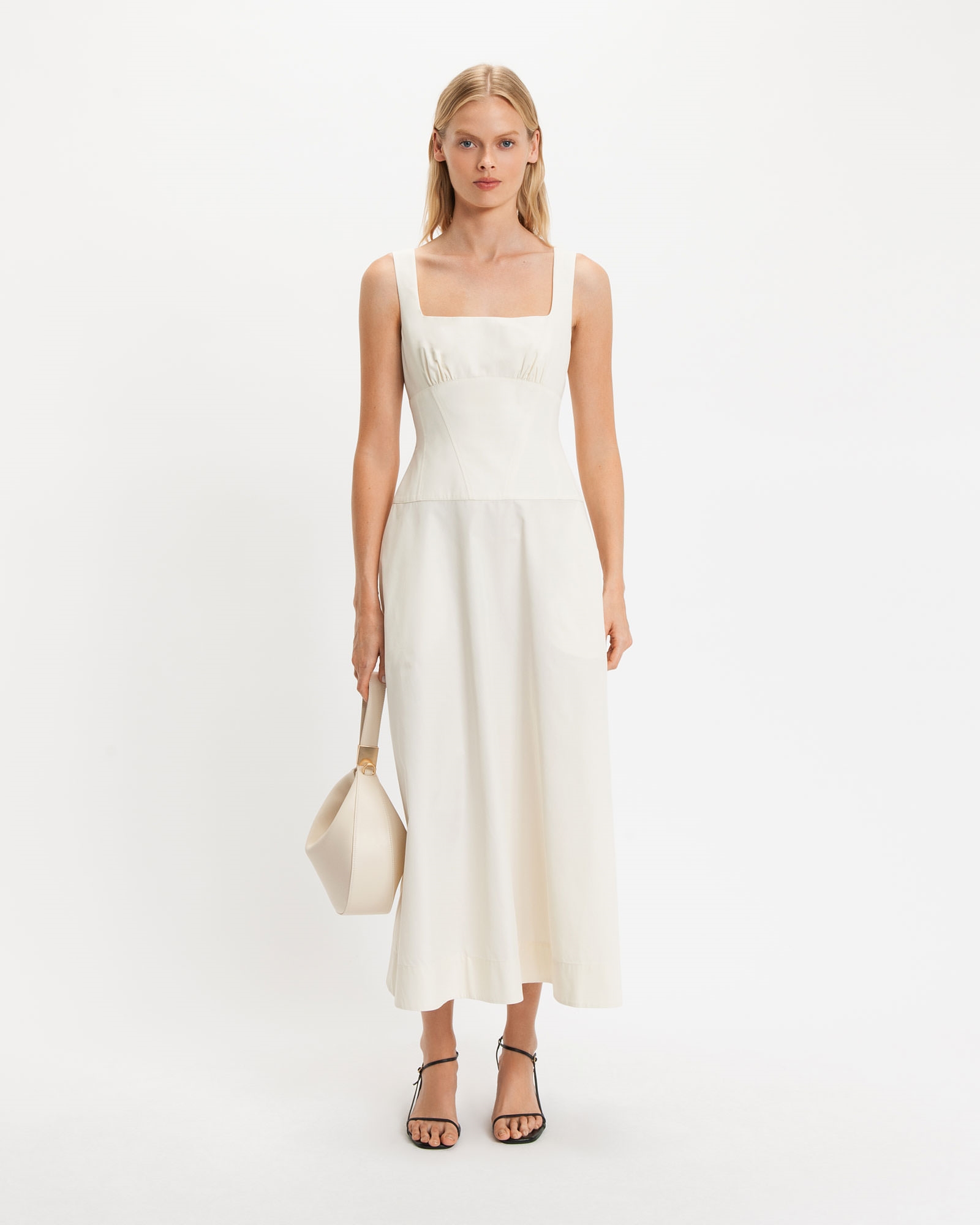 Dresses | Cotton Panelled Midi Dress | 103 Ivory