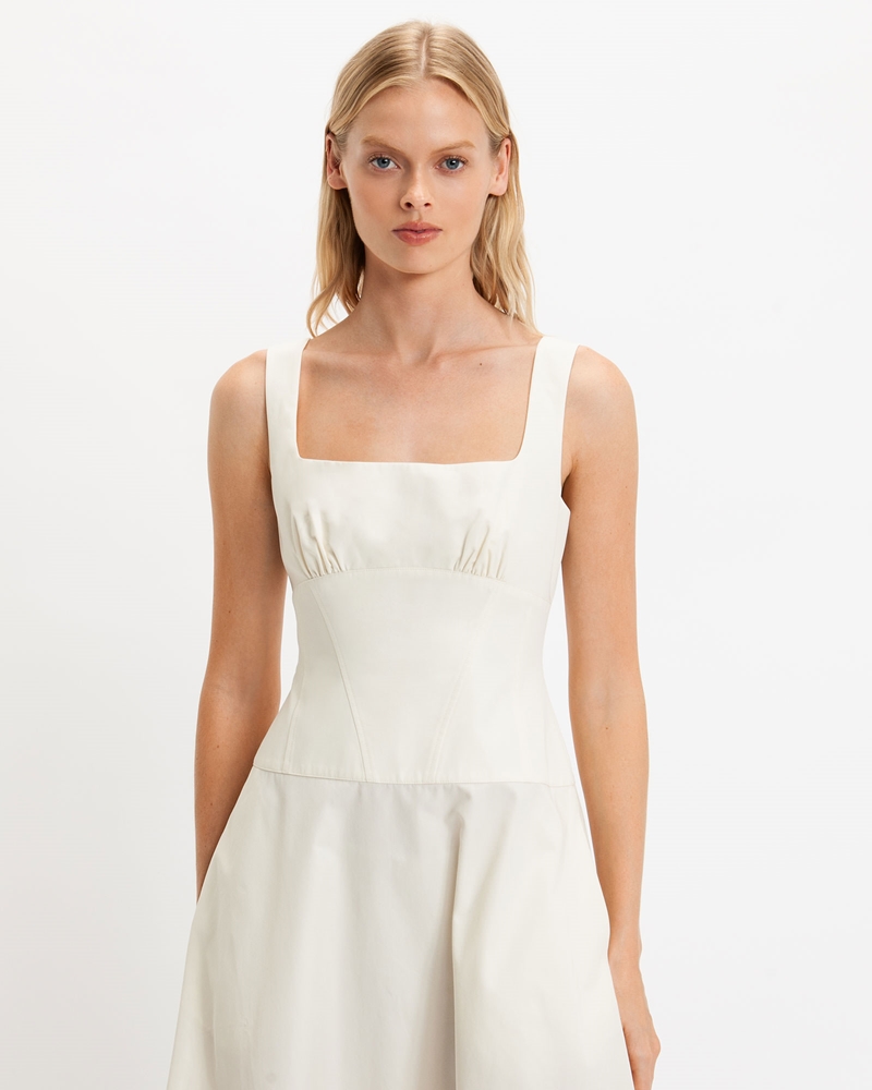 Sale | Cotton Panelled Midi Dress | 103 Ivory