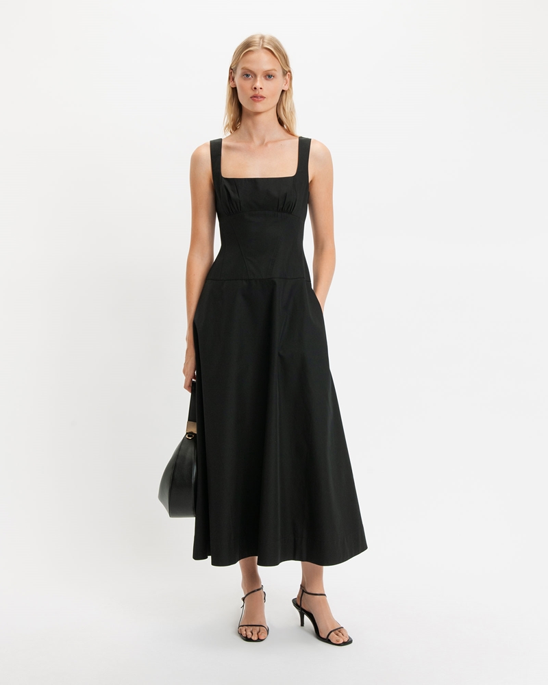 Sale | Cotton Panelled Midi Dress | 990 Black