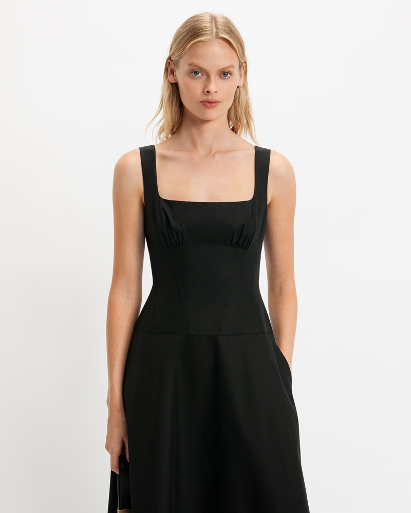 Dresses | Cotton Panelled Midi Dress | 990 Black