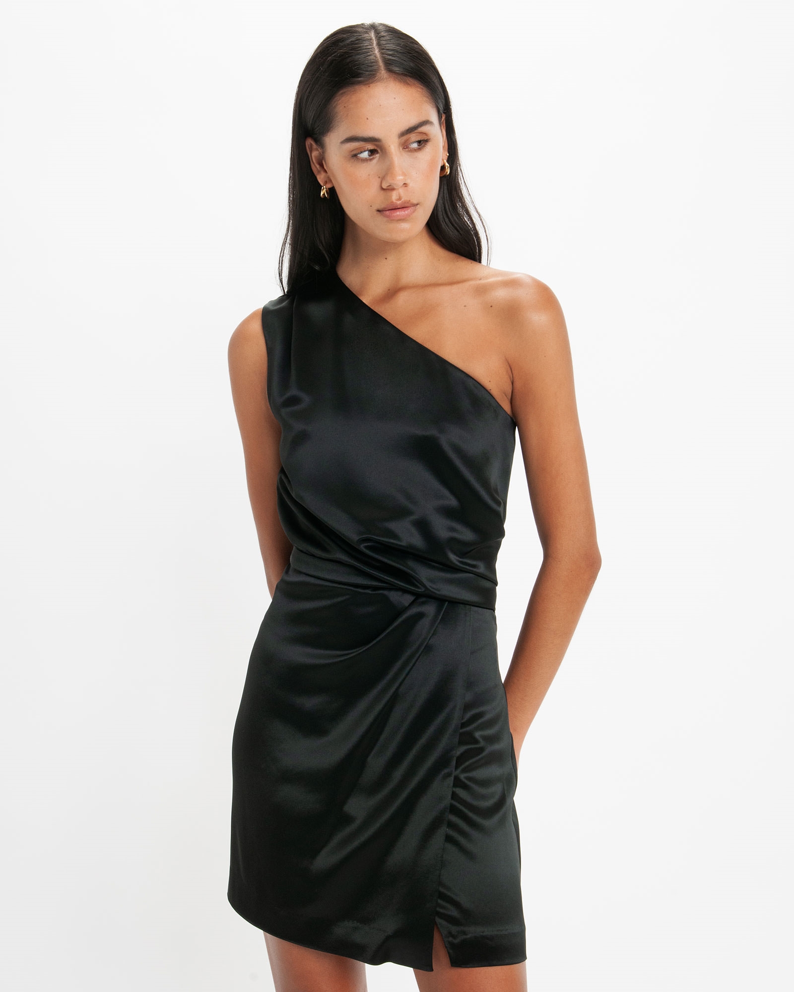 Dresses  | Asymmetrical Ruched Mini Dress | 990 Black