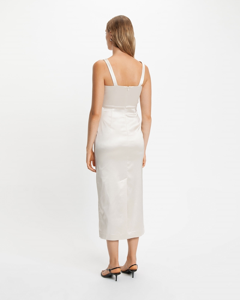 Dresses  | Ruched Square Neck Midi Dress | 113 Shell