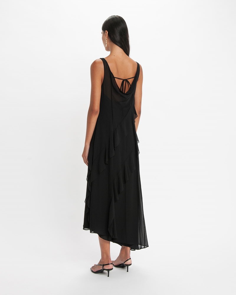 Sale  | Drape Detail Midi Dress | 990 Black
