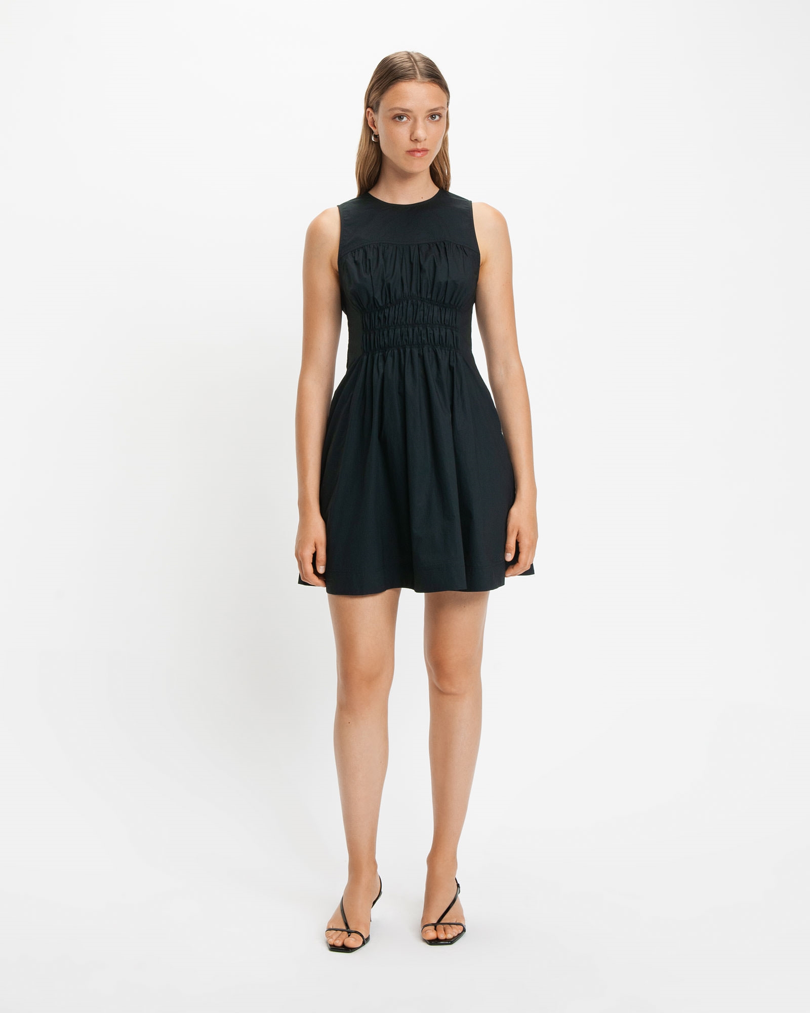 Dresses | Gathered Cotton Mini Dress | 990 Black