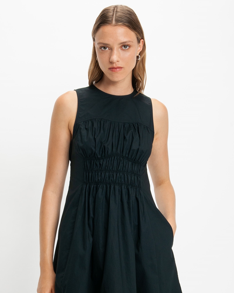Dresses | Gathered Cotton Mini Dress | 990 Black
