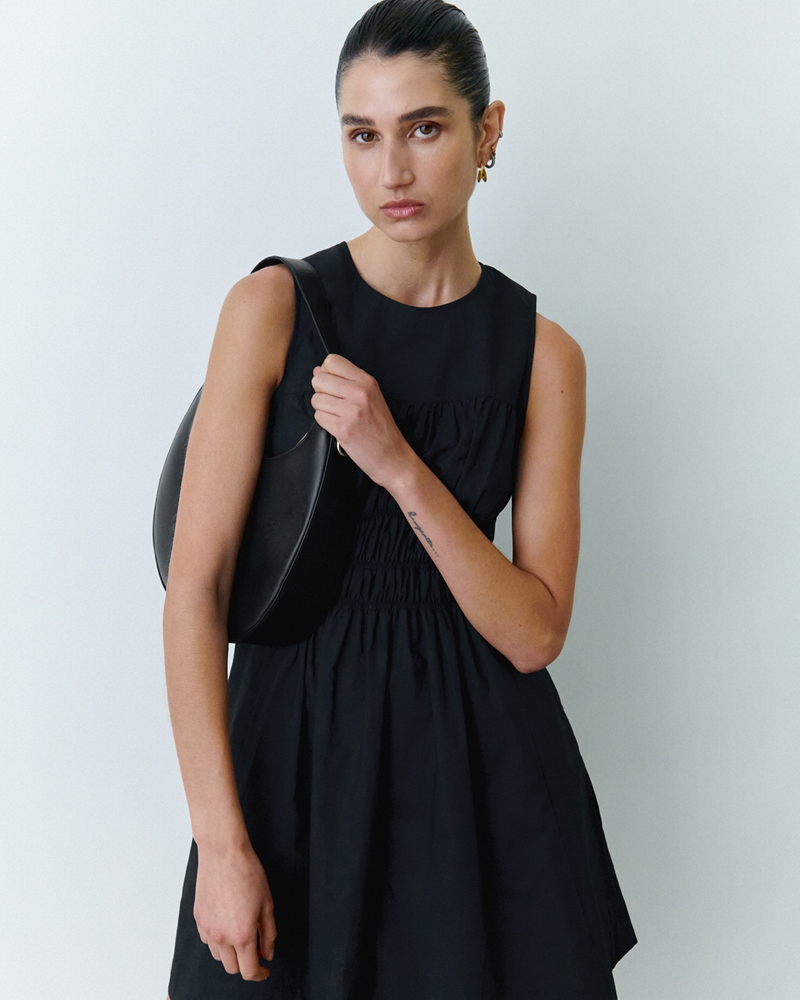 Dresses  | Gathered Cotton Mini Dress | 990 Black