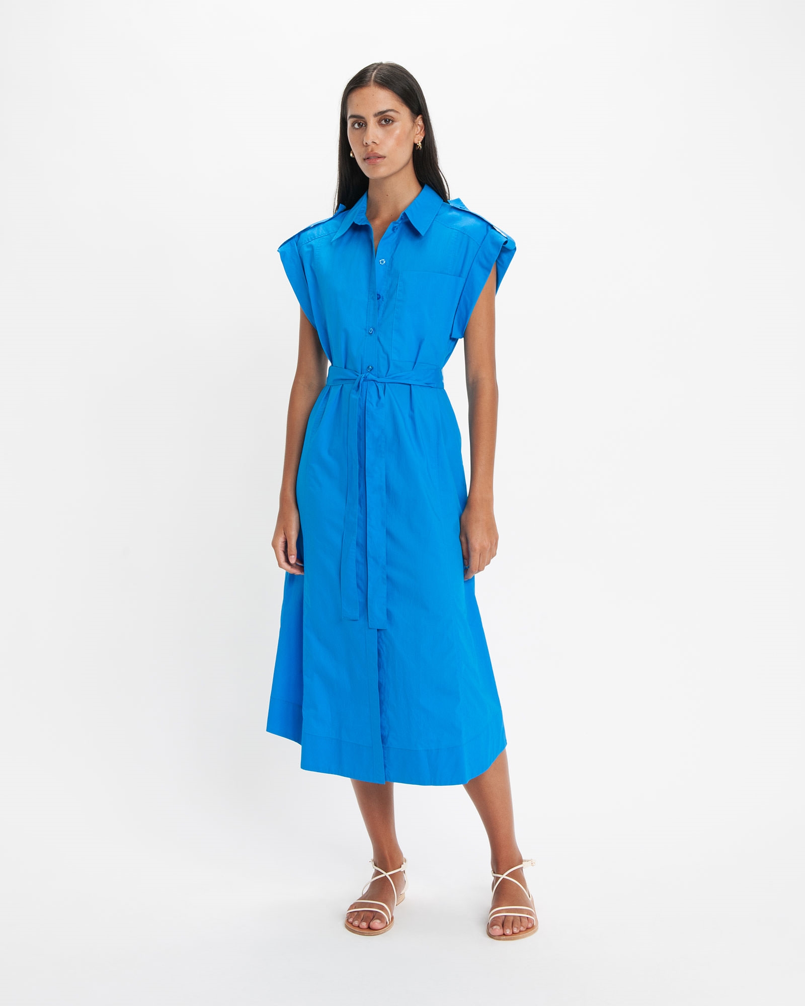 Dresses | Column Cotton Shirt Dress | 765 Bright Blue
