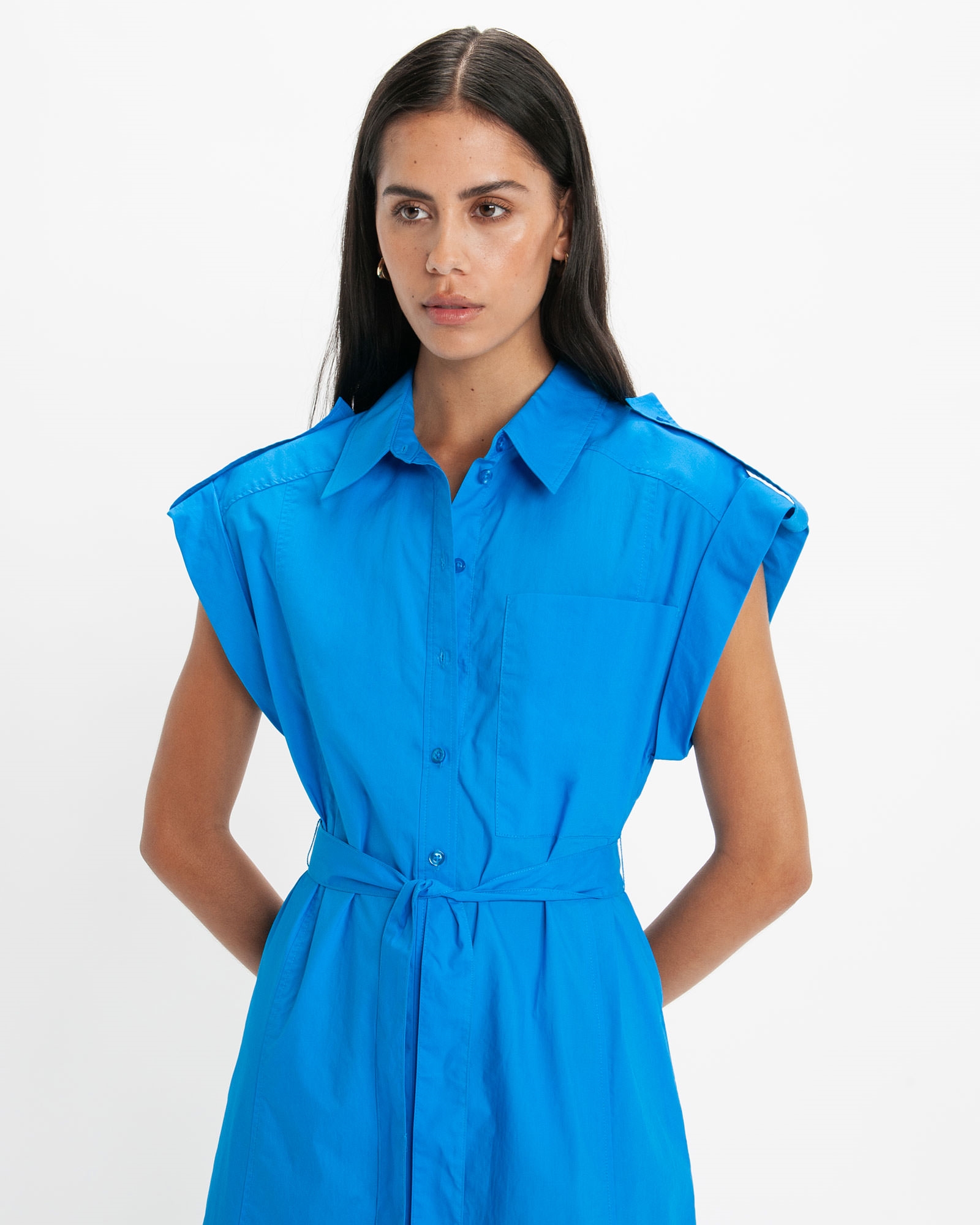 Dresses  | Column Cotton Shirt Dress | 765 Bright Blue