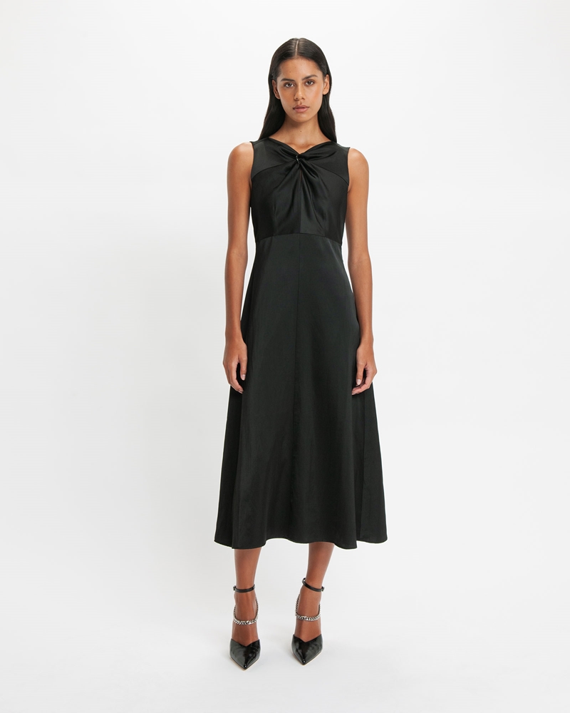 Sale | Satin Ring Detail Maxi Dress | 990 Black
