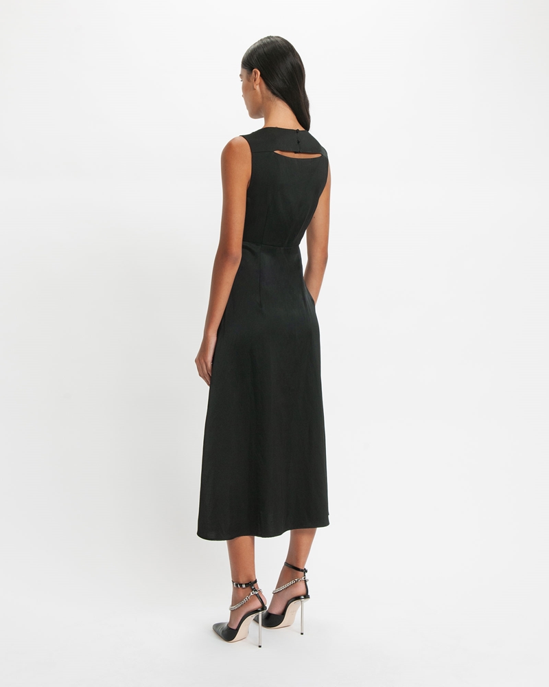 Dresses  | Satin Ring Detail Maxi Dress | 990 Black