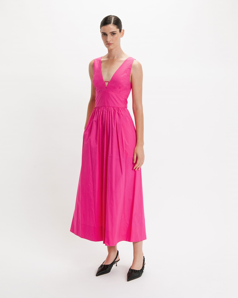 Sale | Twist Strap Cotton Maxi Dress | 578 Magenta