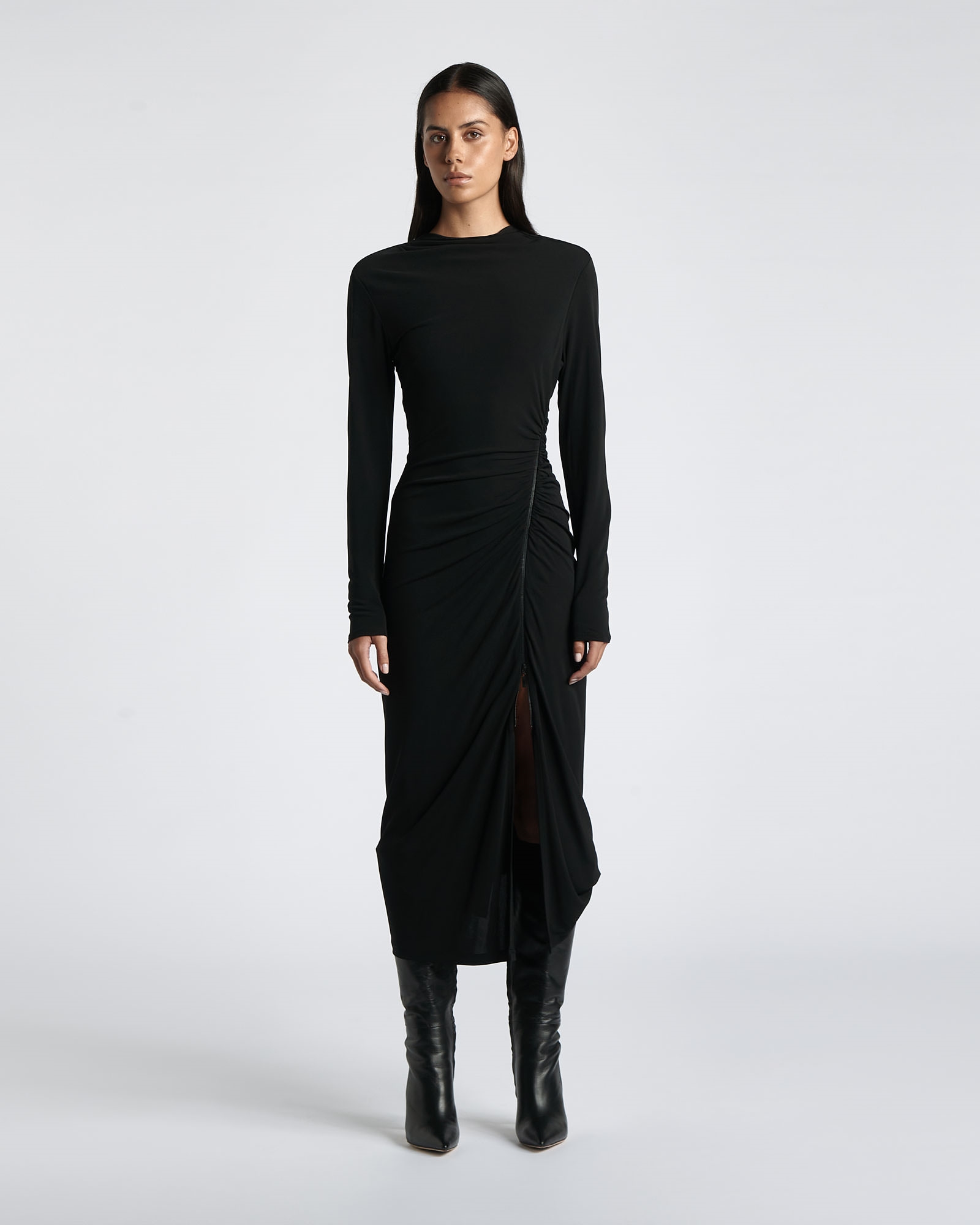 Occasionwear | Zip Detail Jersey Midi Dress | 990 Black