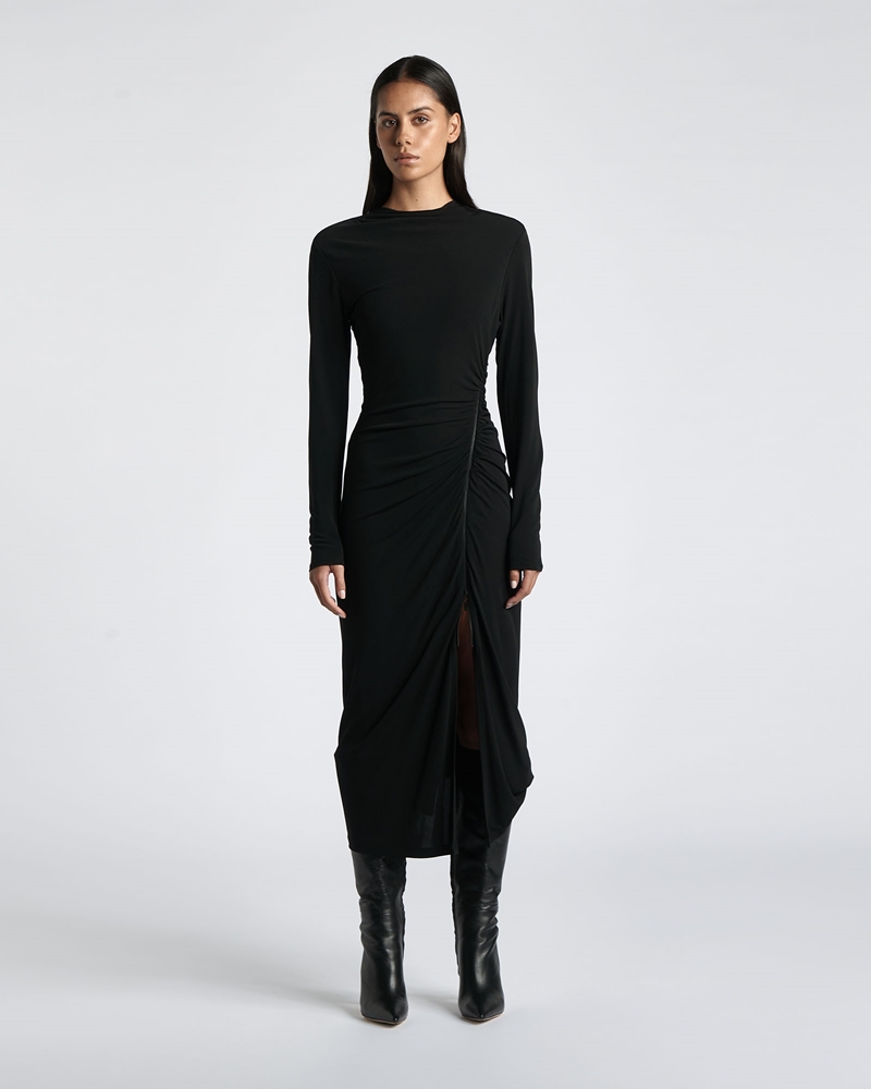 Dresses | Zip Detail Jersey Midi Dress | 990 Black