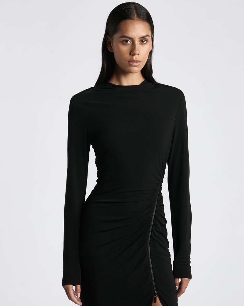 Black Asymmetric Strap Midi Dress, Dresses