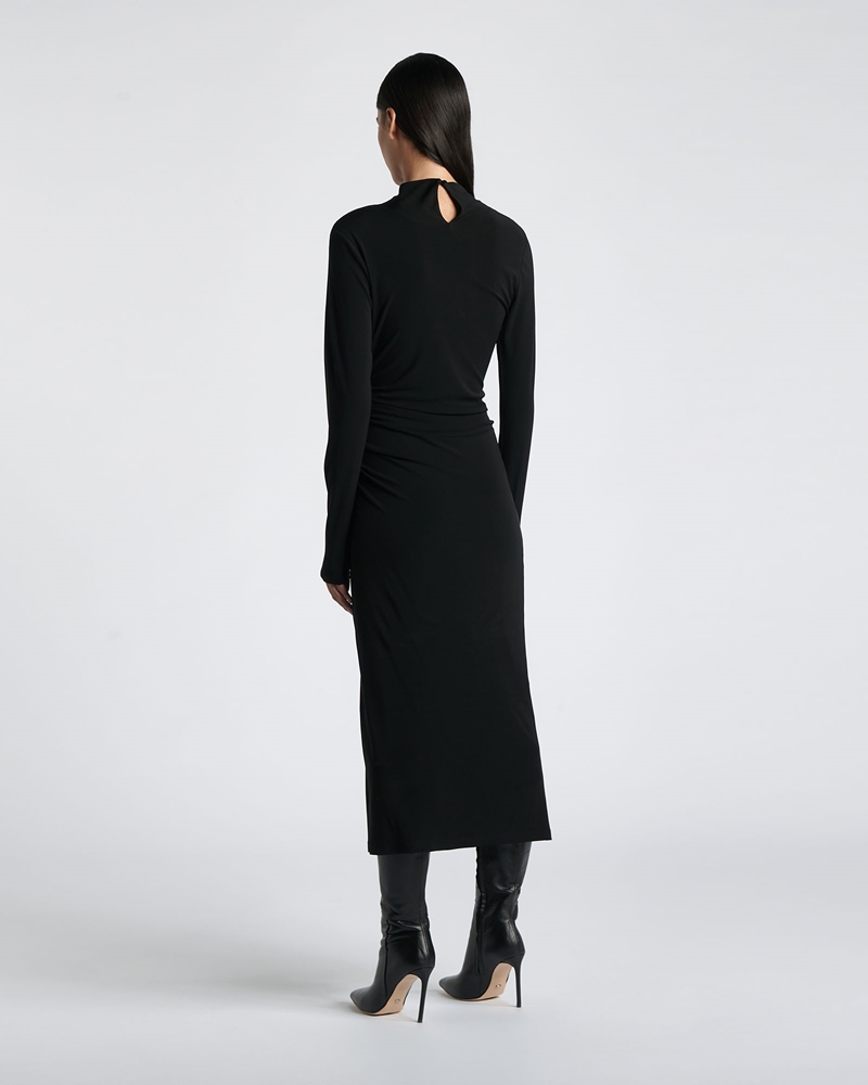 New Arrivals  | Zip Detail Jersey Midi Dress | 990 Black