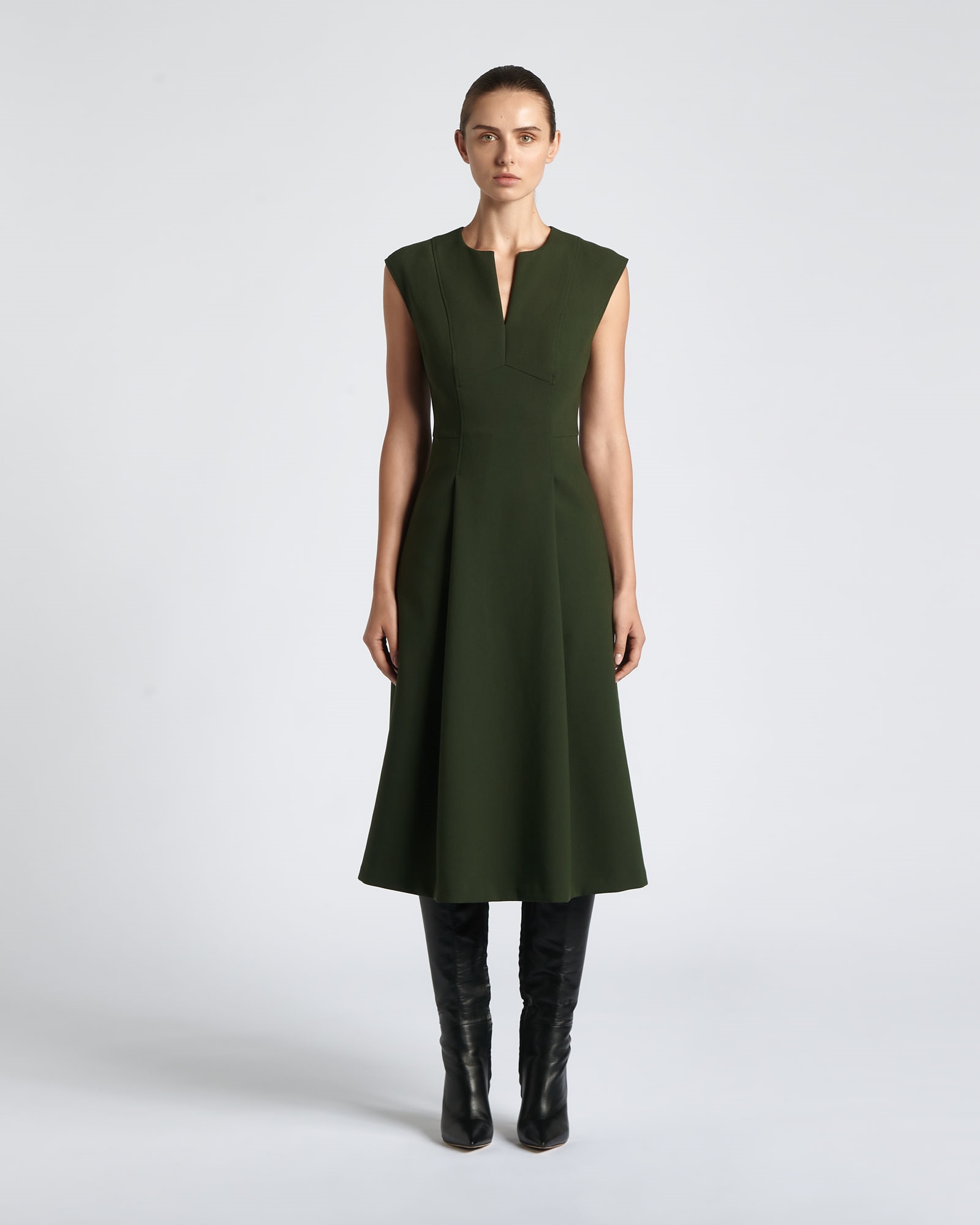 Dresses | Double Weave A-Line Midi Dress | 366 Dark Olive