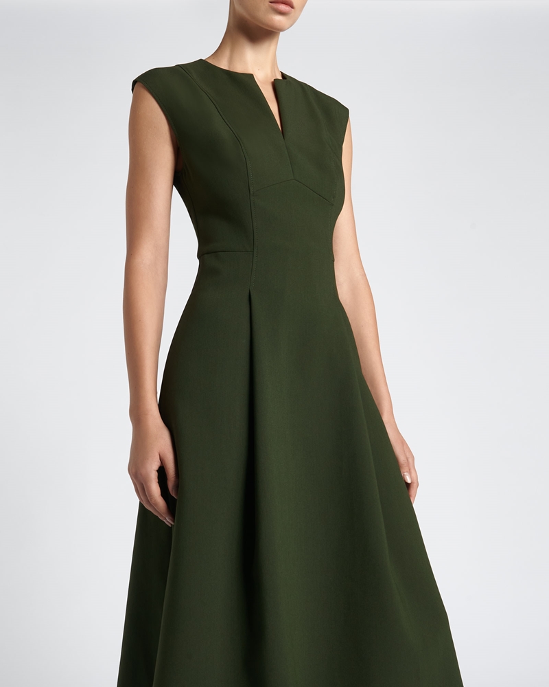 New Arrivals | Double Weave A-Line Midi Dress | 366 Dark Olive