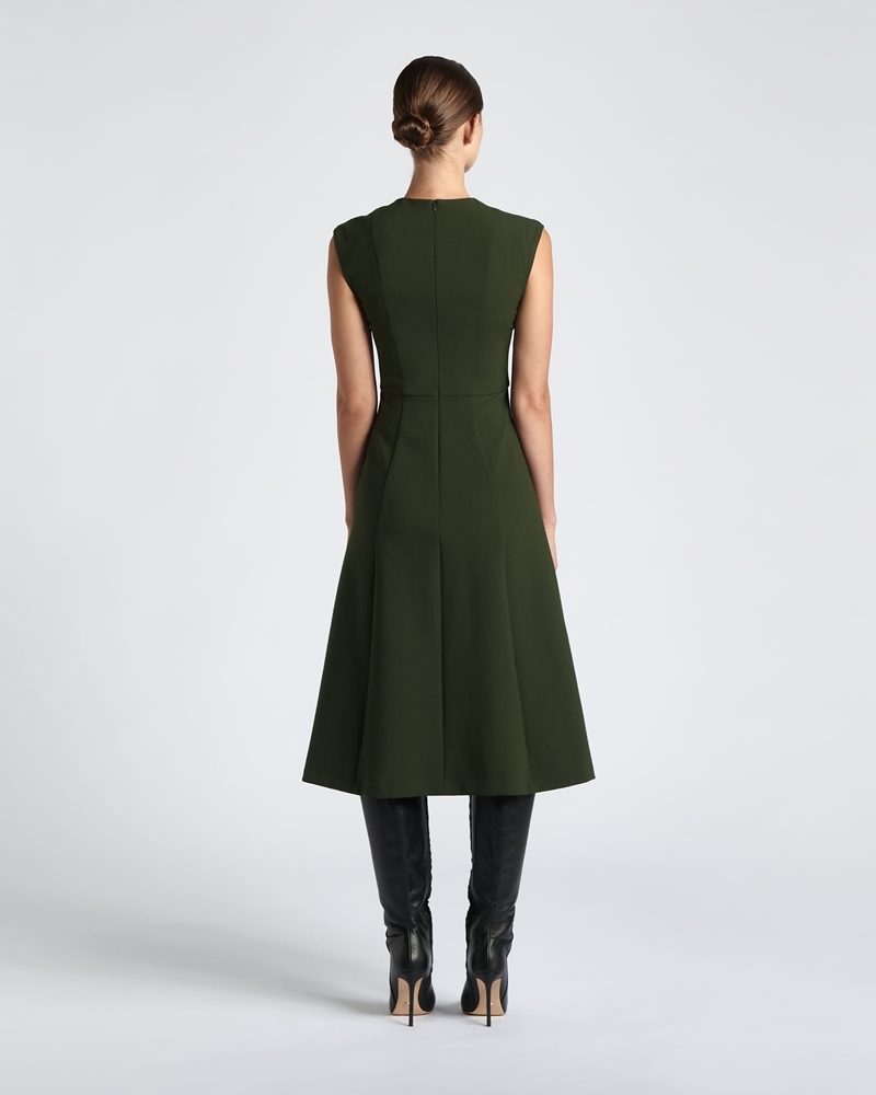 New Arrivals  | Double Weave A-Line Midi Dress | 366 Dark Olive