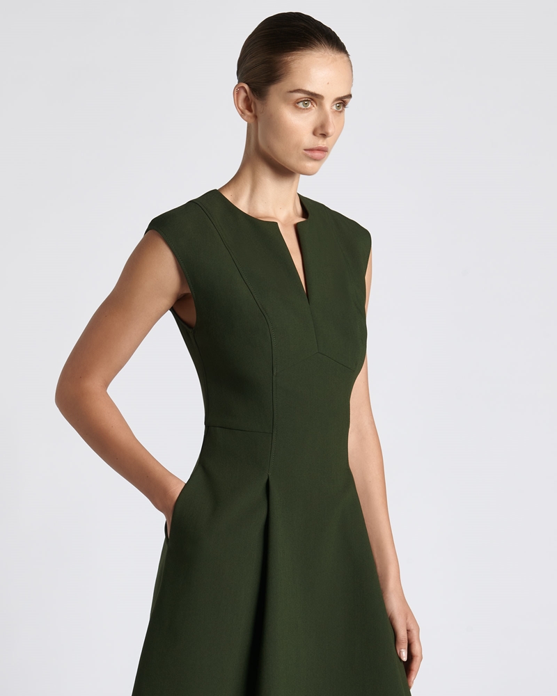 Dresses  | Double Weave A-Line Midi Dress | 366 Dark Olive