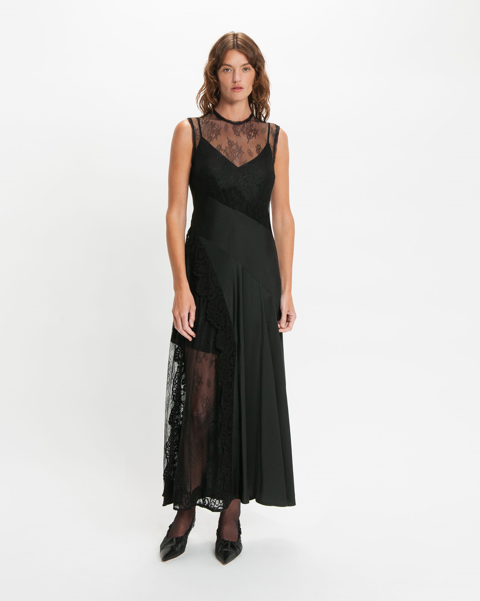 Dresses | Lace Trim Midi Dress | 990 Black