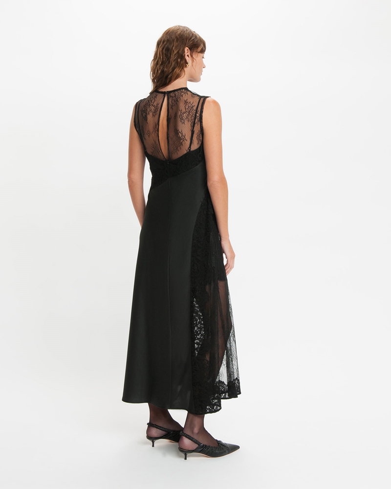 Dresses  | Lace Trim Midi Dress | 990 Black