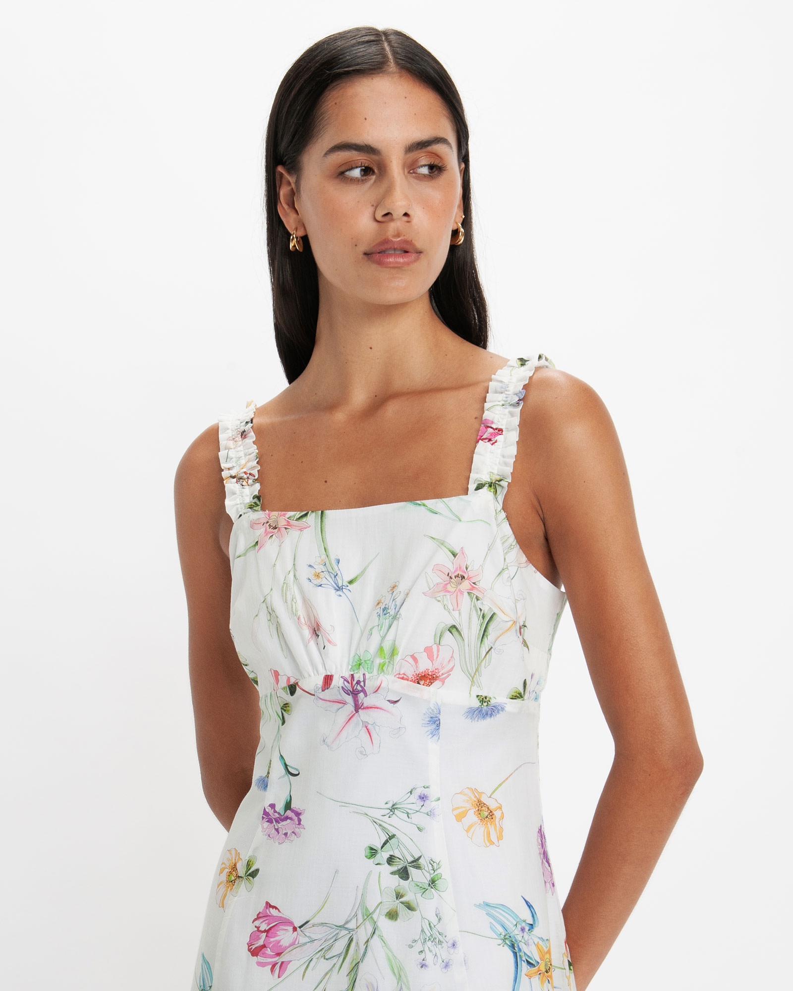 Dresses  | Botanical Floral Midi Dress | 100 White