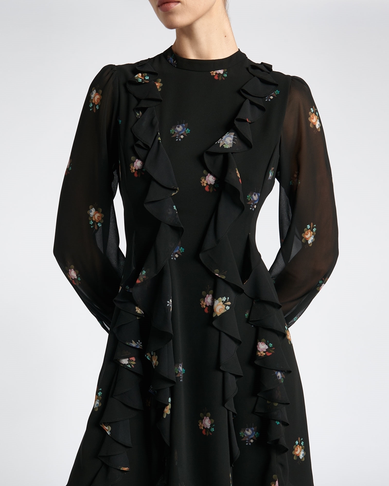 Dresses | Midnight Garden Frill Mini Dress | 990 Black