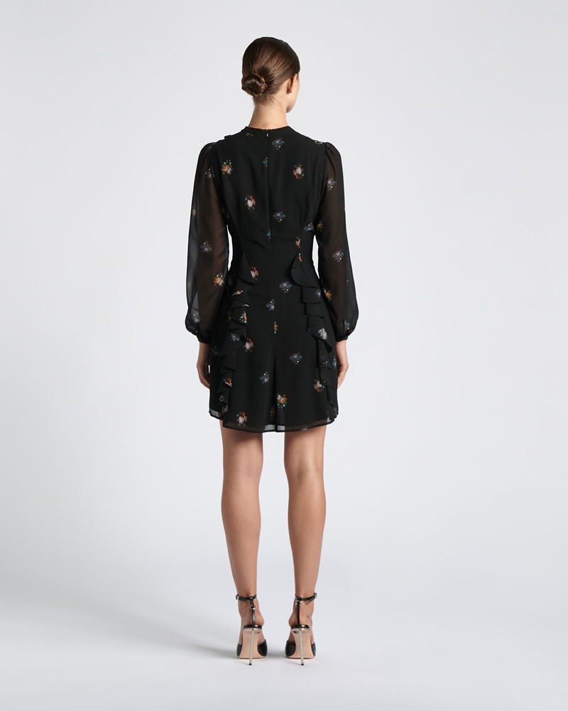 Dresses  | Midnight Garden Frill Mini Dress | 990 Black