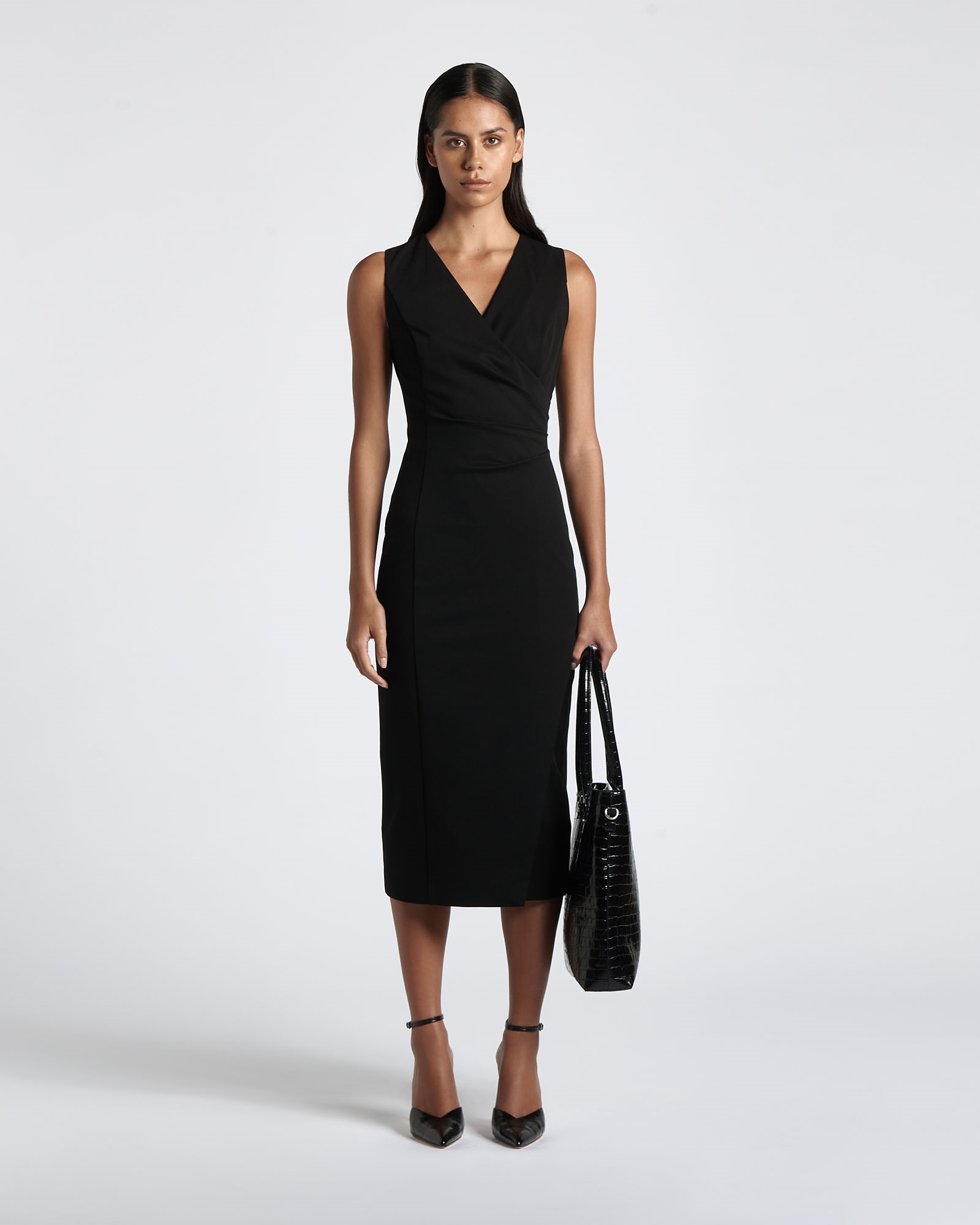 Dresses | Eco Twill Faux Wrap Midi Dress | 990 Black