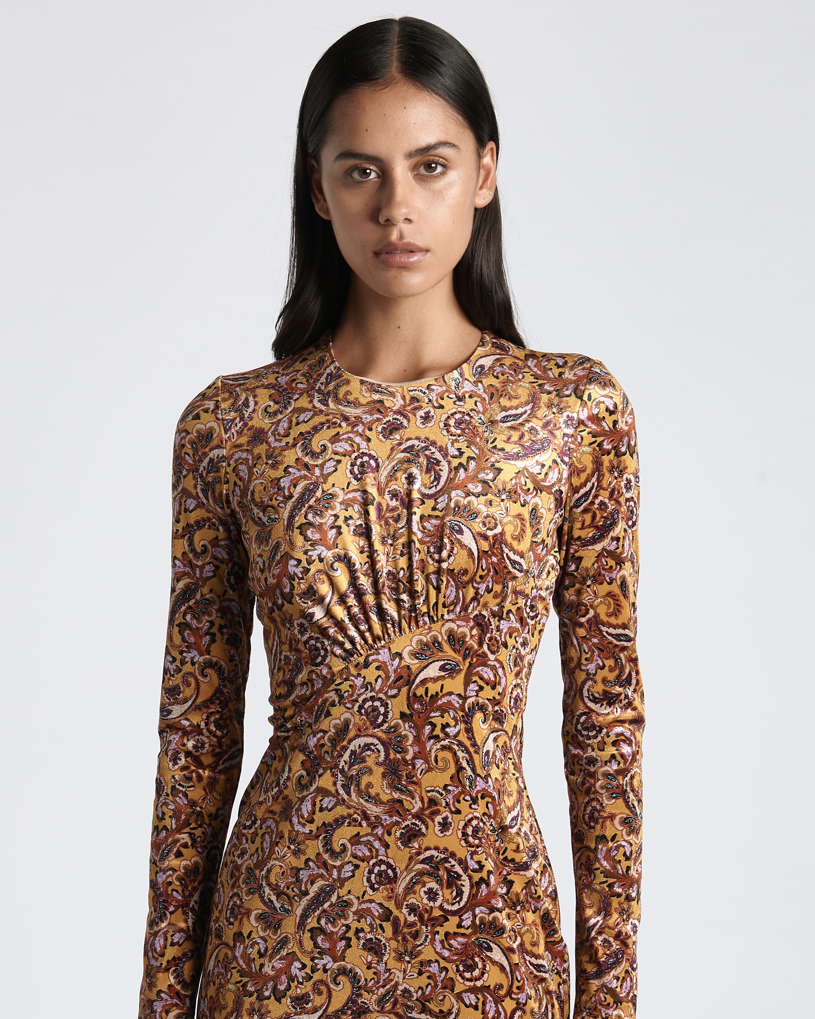 Sale  | Paisley Velvet Column Midi Dress | 219 Saffron