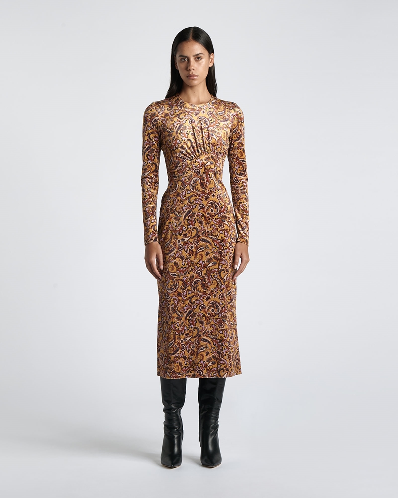 Sale | Paisley Velvet Column Midi Dress | 219 Saffron