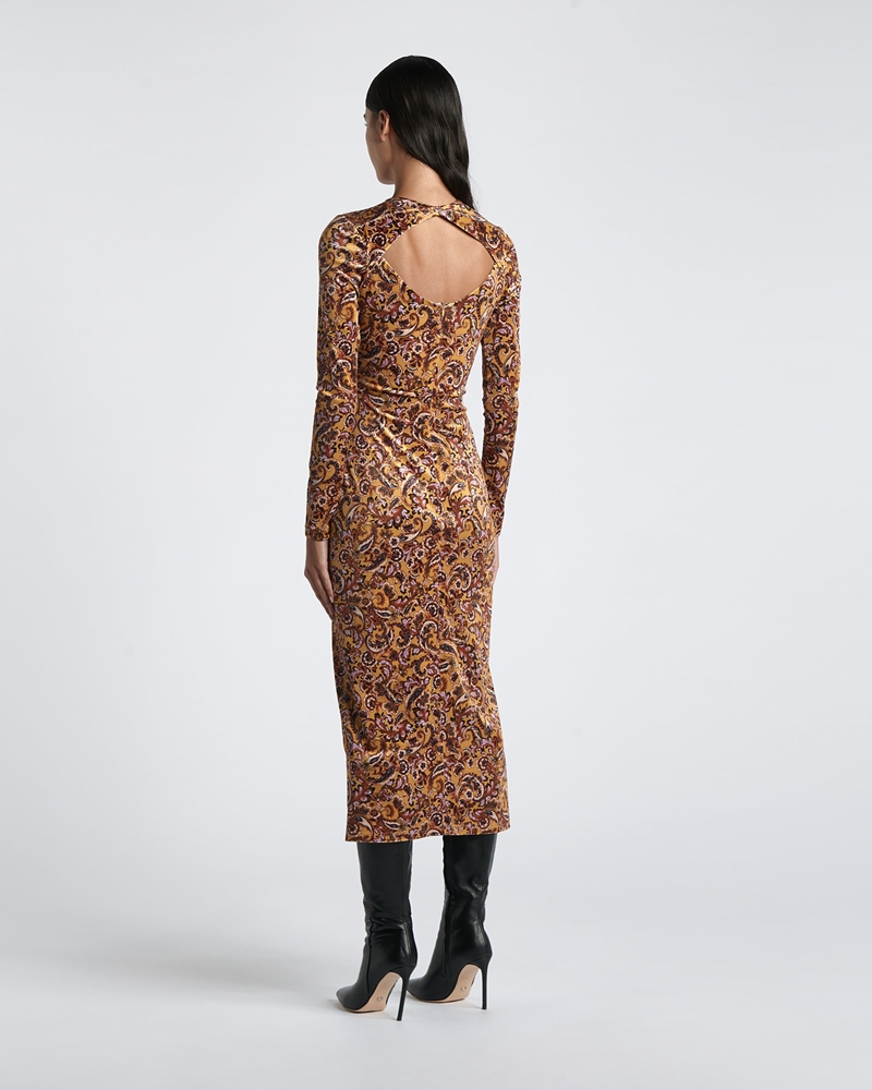 Sale  | Paisley Velvet Column Midi Dress | 219 Saffron