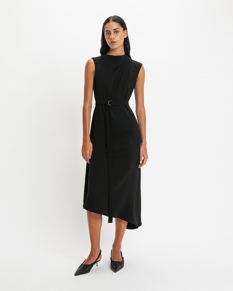 Dresses | Tuck Neck Midi Dress | 990 Black