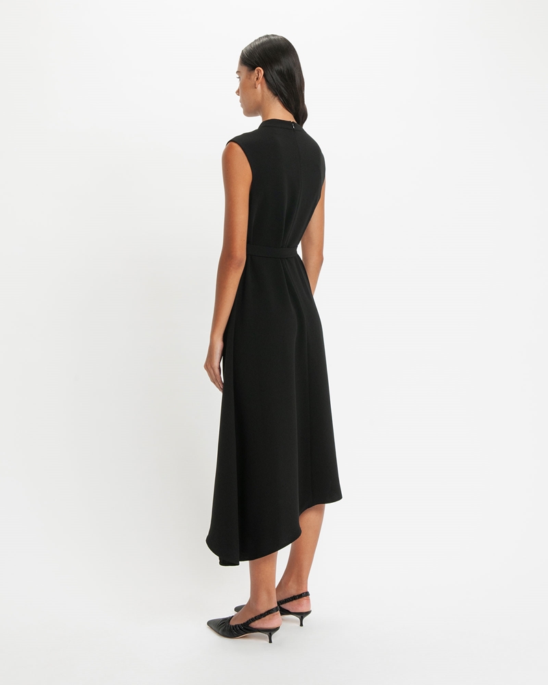 Dresses  | Tuck Neck Midi Dress | 990 Black